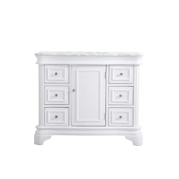 Unbranded Simply Living 42 in. W x 21.5 in. D x 35 in. H Bath Vanity in White with Cararra White Marble Top