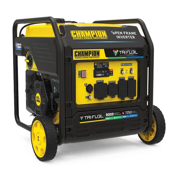 9000-Watt Electric Start Gasoline Propane and Natural Gas Tri Fuel Open Frame Inverter Generator, CO Shield, NG/LPG Hose