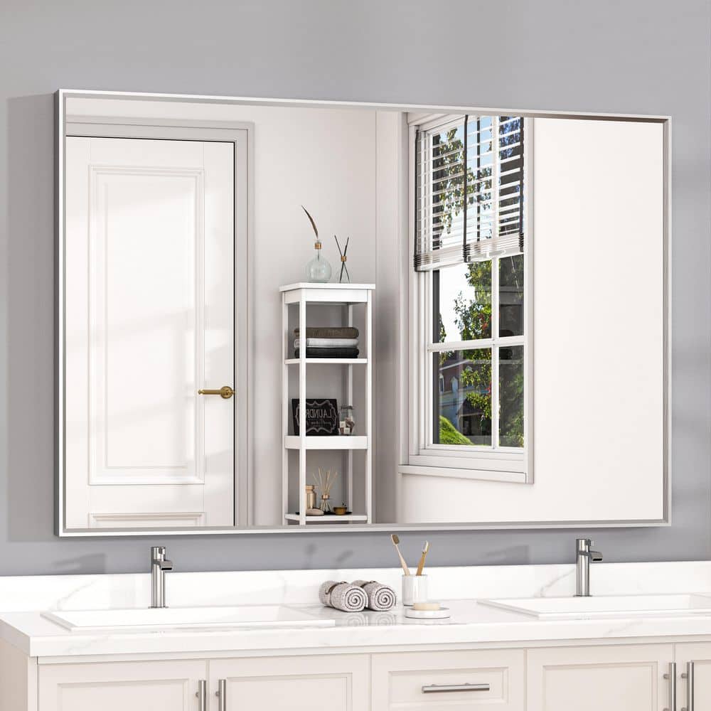 60 in. W x 36 in. H Rectangular Framed Wall Bathroom Vanity Mirror in Brushed Nickel price history on PriceWatchPro