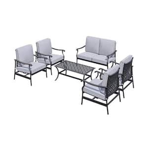 6-Piece Metal Patio Conversation Set with Gray Cushions