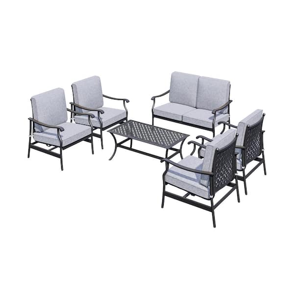 TOP HOME SPACE 6-Piece Metal Patio Conversation Set with Gray Cushions
