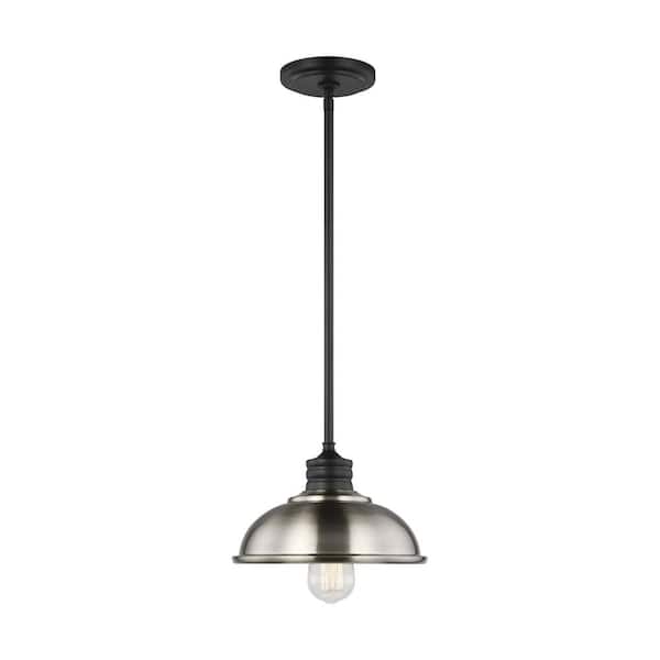 Generation Lighting Dustin 1-Light Brushed Nickel Hanging Pendant with Metal Shade and Matte Black Accents