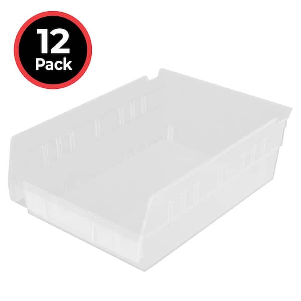 Plastic Nestable Shelf Bins/ Storage Totes, 12 in. x 8 in. x 4 in. Clear, (12-Pack)