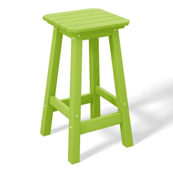 WESTIN OUTDOOR Laguna 24 in. HDPE Plastic All Weather Square Seat Backless Counter Height Outdoor Bar Stool in Lime
