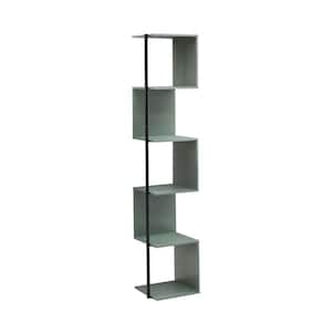 Yaztra 62.25 in. Tall Sage Green Composite 5-Shelf Corner Bookcase With Cylinder Metal Leg Post
