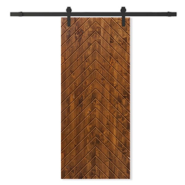 CALHOME 36 in. x 96 in. Walnut Stained Pine Wood Modern Interior Sliding Barn Door with Hardware Kit
