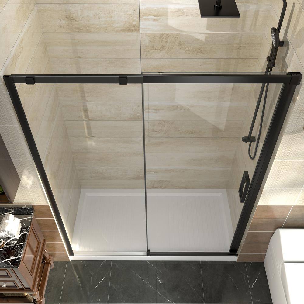 60 in. Matte Black Frameless Sliding Glass Shower Door