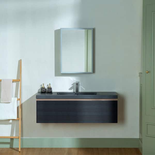 TN 47.25 in. W x 19.63 in. D Single Sink Floating Bath Vanity in Mature Oak with Matte Black Quartz Top