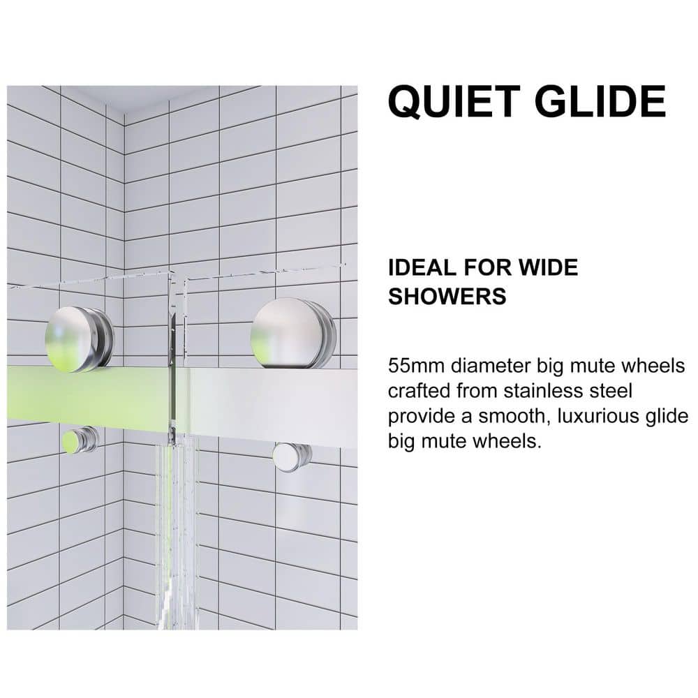 60" Frameless Chrome Glass Double Sliding Shower Door