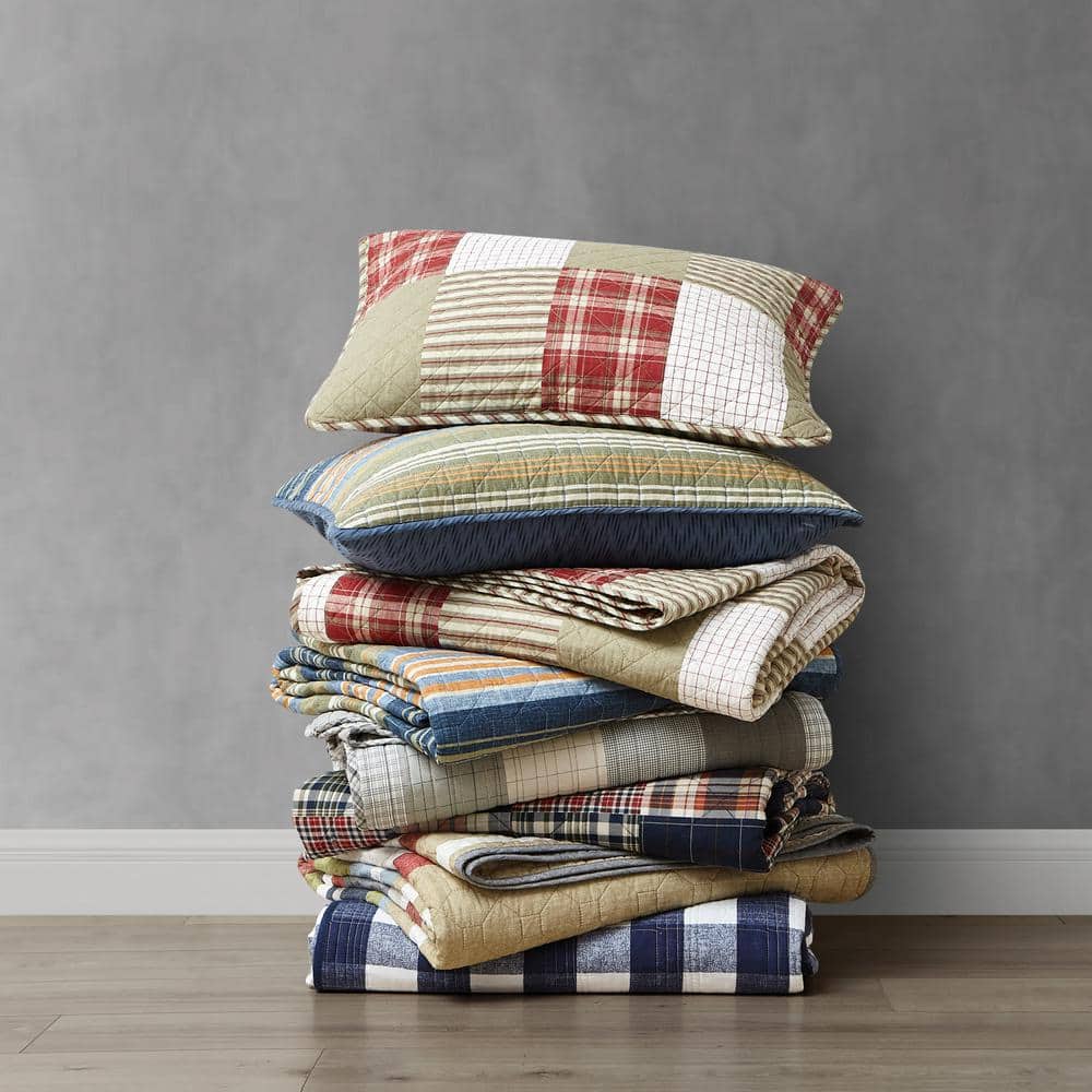 Navy Cotton Reversible Full Quilt Set with Shams