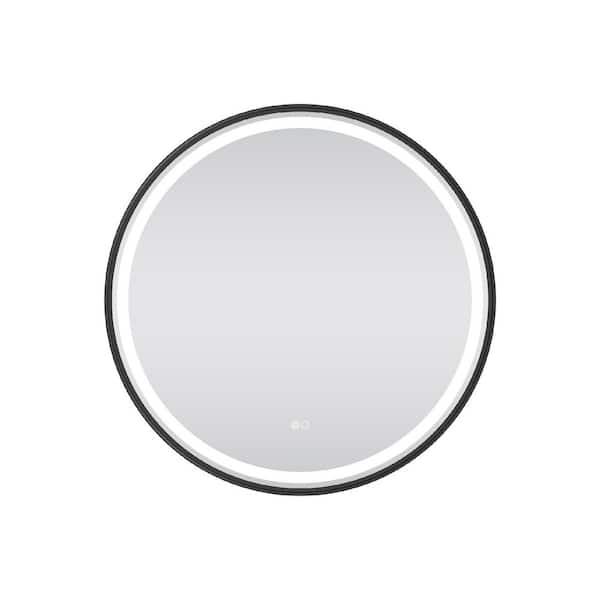 32 in. W x 32 in. H Round Framed LED Dimmable Anti-Fog Wall Bathroom Vanity Mirror in Matte Black, IP54