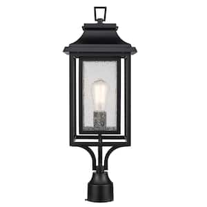 Bosque 23.375 in. 1-Light Black Metal Hardwired Outdoor Weather Resistant Post Light Fixture with No Bulbs Included