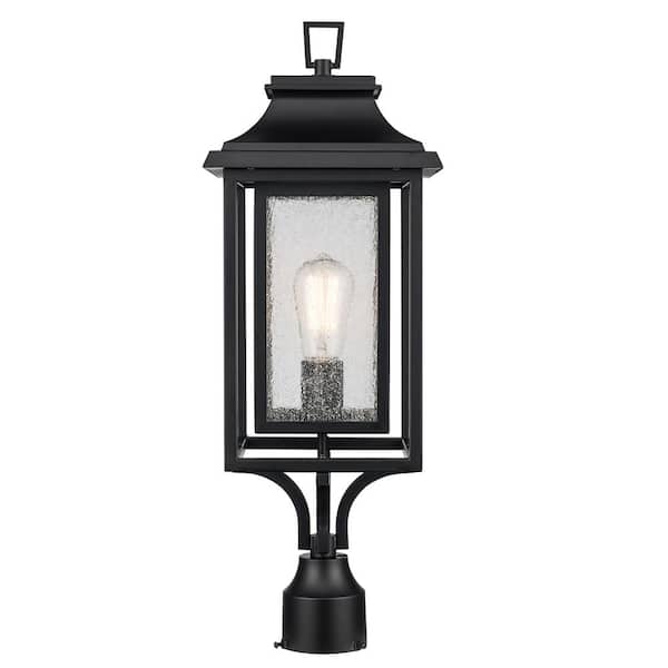 Bel Air Lighting Bosque 23.375 in. 1-Light Black Metal Hardwired Outdoor Weather Resistant Post Light Fixture with No Bulbs Included