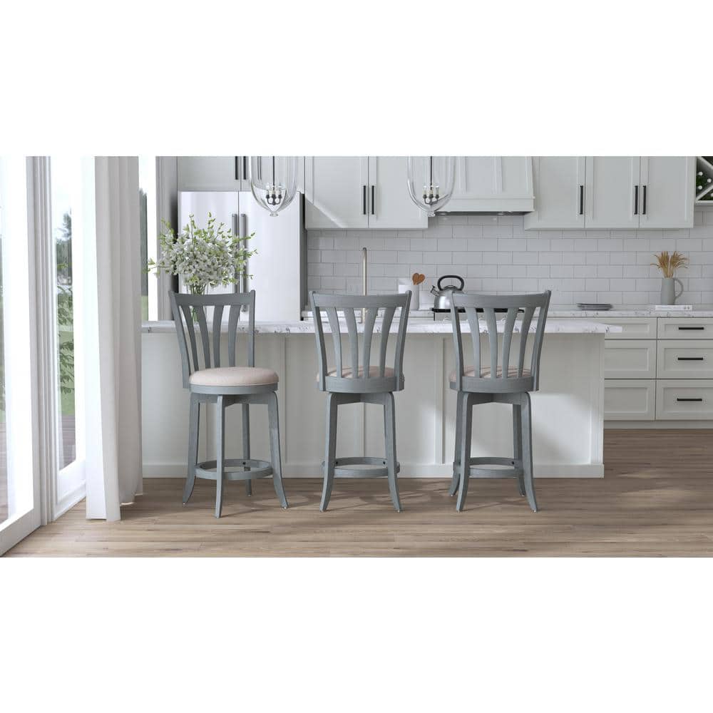 37" Blue Wire Brush Swivel Wood Counter Stool