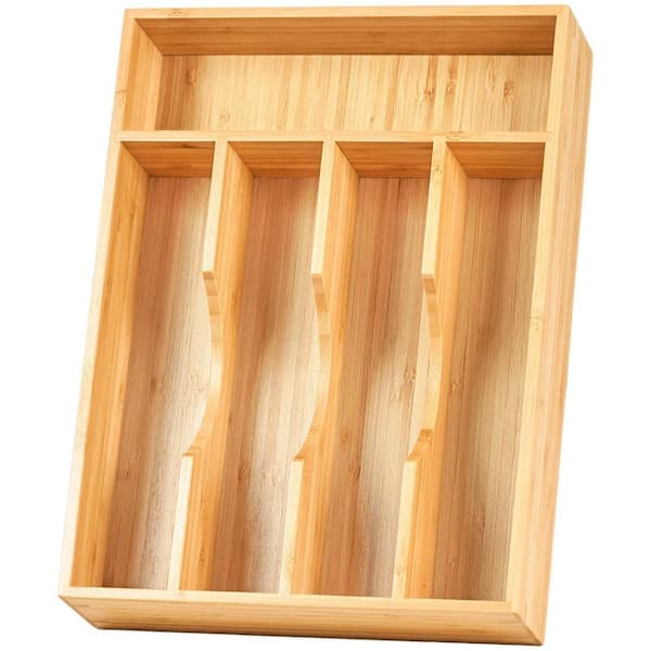 9 in. x 13 in. Bamboo Flatware Boxes Organizer for Organizing Flatware, Cutlery, and Knives (1-Pack)
