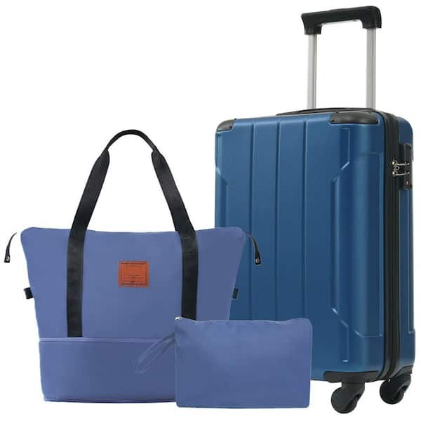 LIVACA 3-Piece Blue Lightweight Hardshell ABS Plastic Carry On