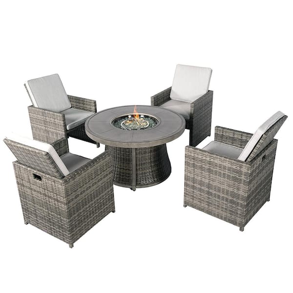 DIRECT WICKER Flame 5-Piece Wicker Patio Conversation Set Outdoor Dining Set with Gray Cushions