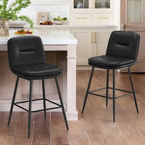 24 in. Modern Metal Frame Black Faux Leather Upholstered Counter Stools with Footrest Set of 2