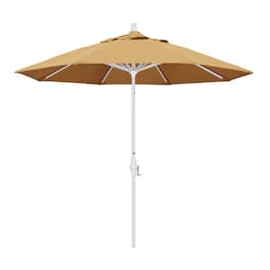 9 ft. White Aluminum Pole Market Aluminum Ribs Collar Tilt Crank Lift Patio Umbrella in Wheat Sunbrella