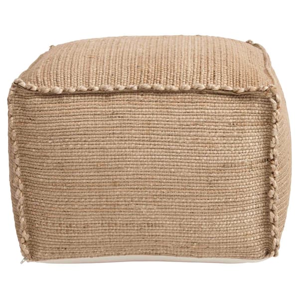Storied Home Brown Handwoven Jute Pouf