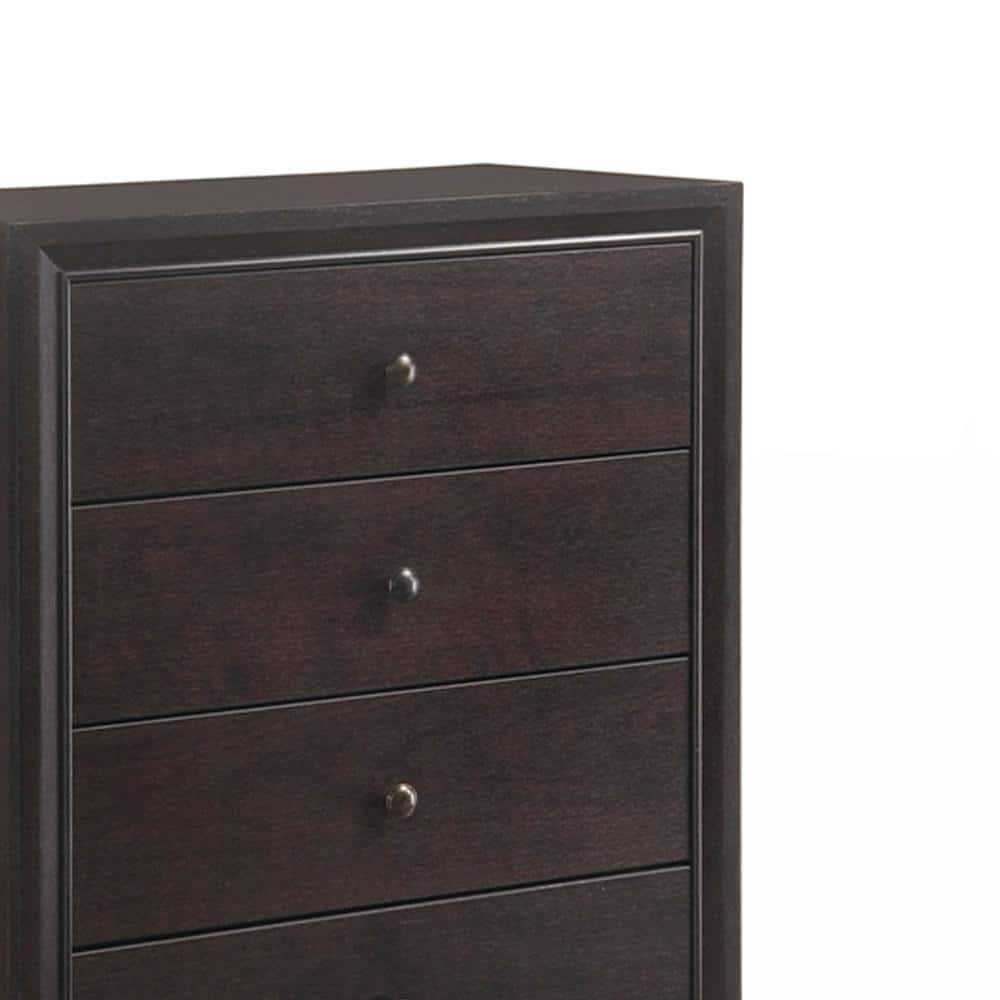 Wooden Chest with 5 Spacious Drawers Espresso Brown - Saltoro Sherpi