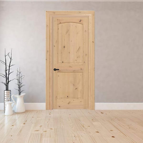 2-Panel Round Top Plank Unfinished Knotty Pine Single Prehung Interior Door