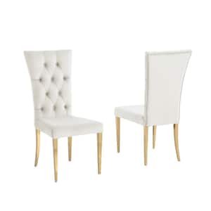 Terracotta Beige Velvet Dining Chairs in Gold (Set of 2)