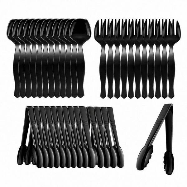 36-Pack Plastic Serving Utensils Set with Serving Spoons, Forks, Tongs, Heavy Duty Disposable Buffet Utensils, Black