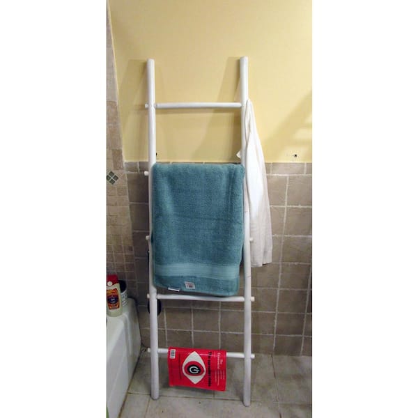 21 in. W x 72 in. H 5-Shelf Bamboo Ladder Towel Rack in White