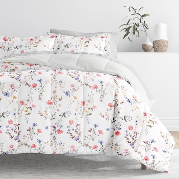 Becky Cameron 7-Piece Meadow Floral Stripe Pink Pattern Comforter Full Microfiber Bedding Bundle