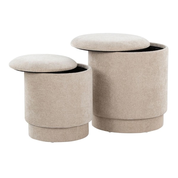 Lumisource Marla Beige Fabric Round Ottoman Set