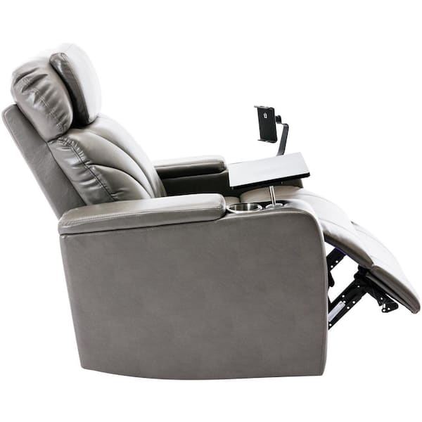 Light Grey Modern Leather Recliner with Storage