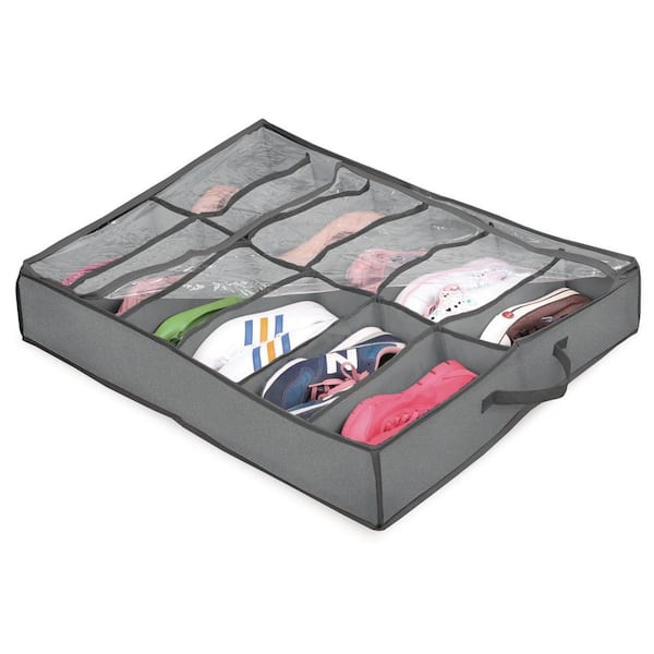ARM & HAMMER:Arm and Hammer 24.5 in. x 29.5 in. 12-Pair Gray Polyester Underbed Shoe Storage
