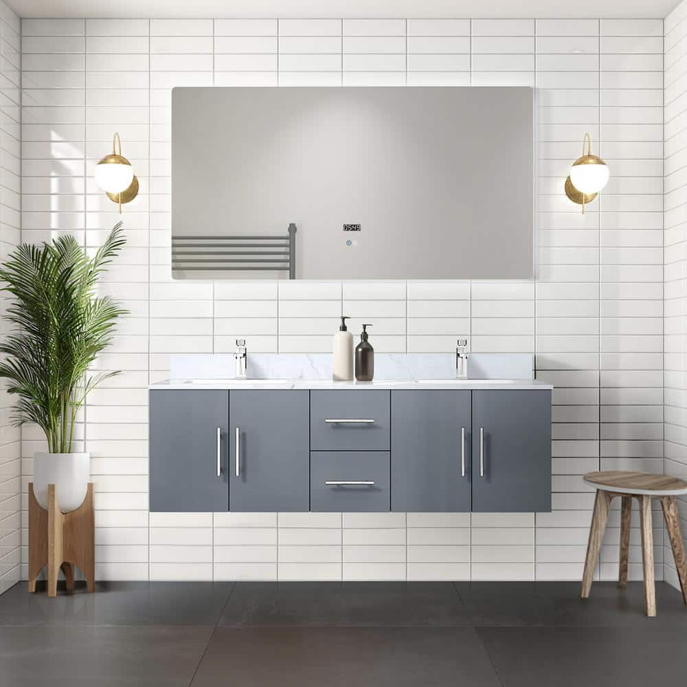 Geneva 60 in. W x 22 in. D Dark Grey Double Bath Vanity with Carrara Marble Top, and Faucet Set price history on PriceWatchPro
