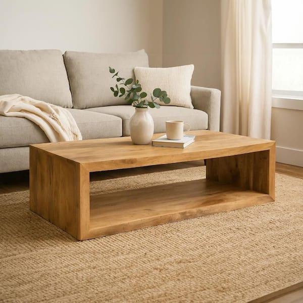 THE URBAN PORT Keli 58 in. Natural Brown Rectangle Mango Wood