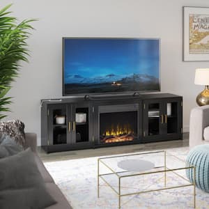 80 in. Freestanding Wooden Electric Fireplace TV Stand in Black