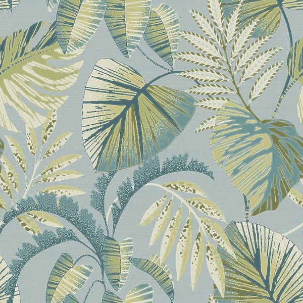 Jungle Leaves Duck Egg Wallpaper