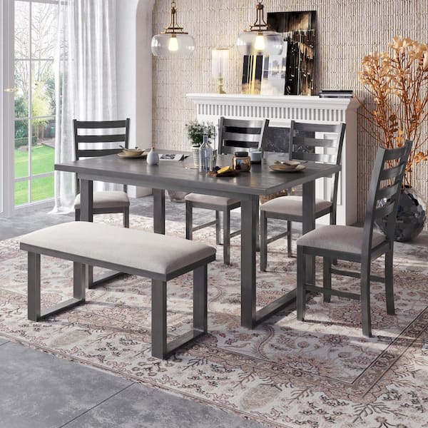 grey dining table and benches