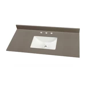 49 in. W x 22 in. D Engineered Marble Single Trough Sink Vanity Top in Slate Grey with White Sink