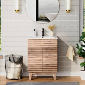 24 in. W x 17.7 in. D x 33.5 in. H Single Sink Bath Vanity in Oak with White Ceramic Top and Drain Faucet Set