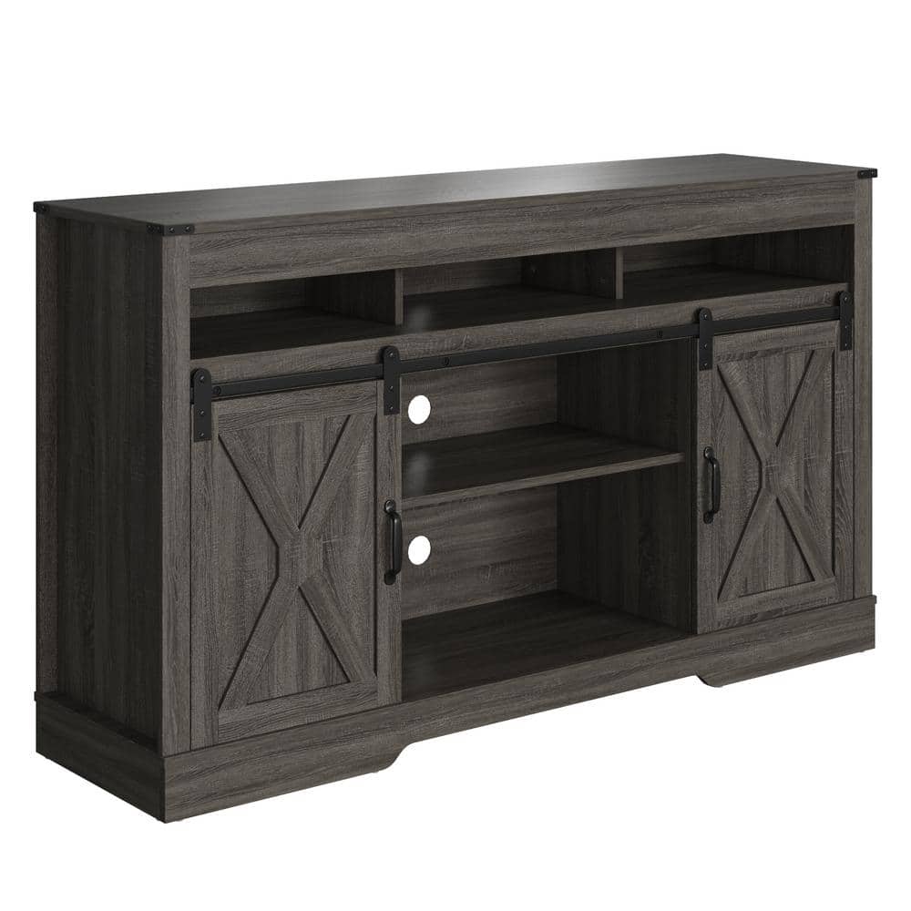 57.87 in. W x 15.75 in. D x 34.06 in. H Dark Gray Double-Door Three-Layer L