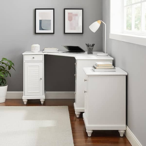 Crosley Furniture Palmetto 50 63 In Corner White 4 Drawer Executive Desk With File Cabinet Kf65014wh Crosley Furniture Palmetto 50 63 In, Small White Desk With File Drawer