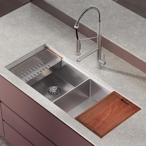 Rivage Stainless Steel 45 in. Double Bowl Undermount Workstation Kitchen Sink