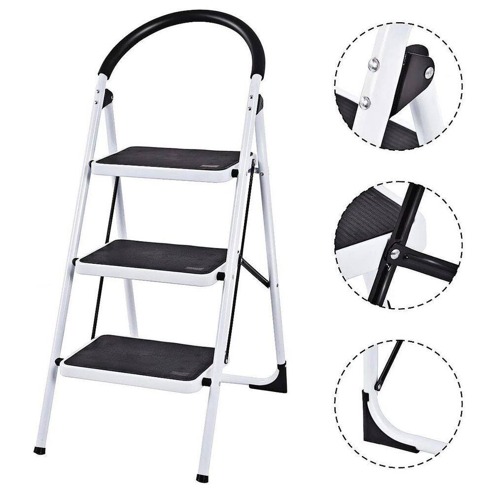 3 Step Ladder Folding Stool Heavy Duty 330Lbs Capacity Industrial Lightweig