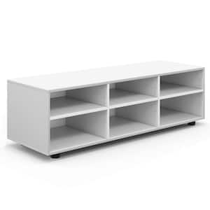 White Wood TV Stand Fits TV's up to 55 in. TV Console Cabinet with 6 Open Compartments 3 Adjustable Shelves