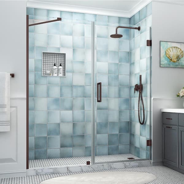 Aston Belmore XL 71.25 - 72.25 in. W x 80 in. H Frameless Hinged Shower Door with Clear StarCast Glass in Bronze