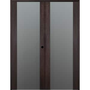 Vona-202 48 in.x 80 in. Left Hand Active Full Lite Frosted Glass Veralinga Oak Wood Composite Double Prehung French Door