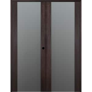 Vona-202 60 in.x 80 in. Left Hand Active Full Lite Frosted Glass Veralinga Oak Wood Composite Double Prehung French Door
