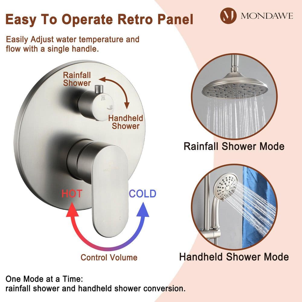 Brushed Nickel Adjustable Multi-Head Rain Shower System