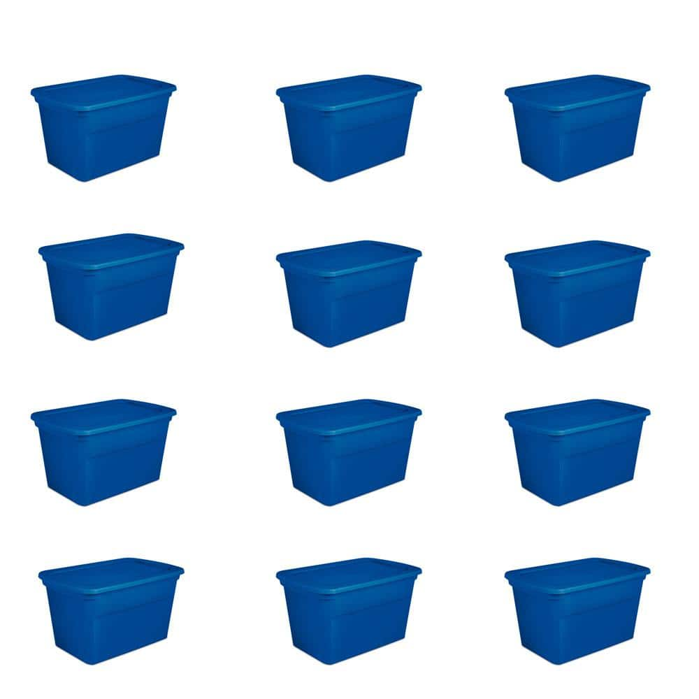 Sterilite Classic Lidded Stackable 30 Gal Storage Tote Container, Blue, 12  Pack 12 x 17367406 - The Home Depot